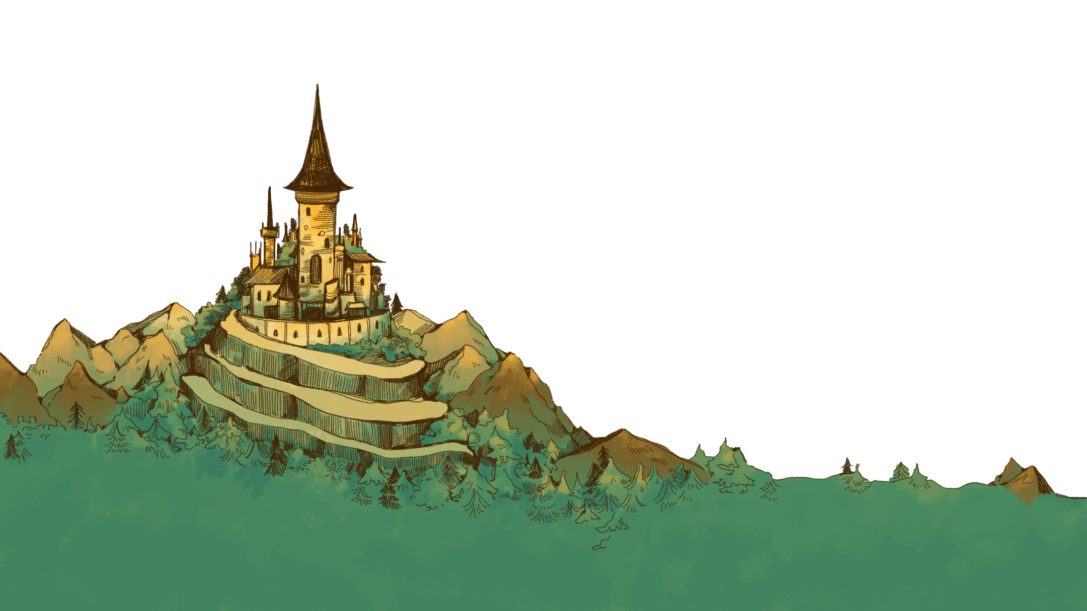 A majestic castle in the distance, on a hill.